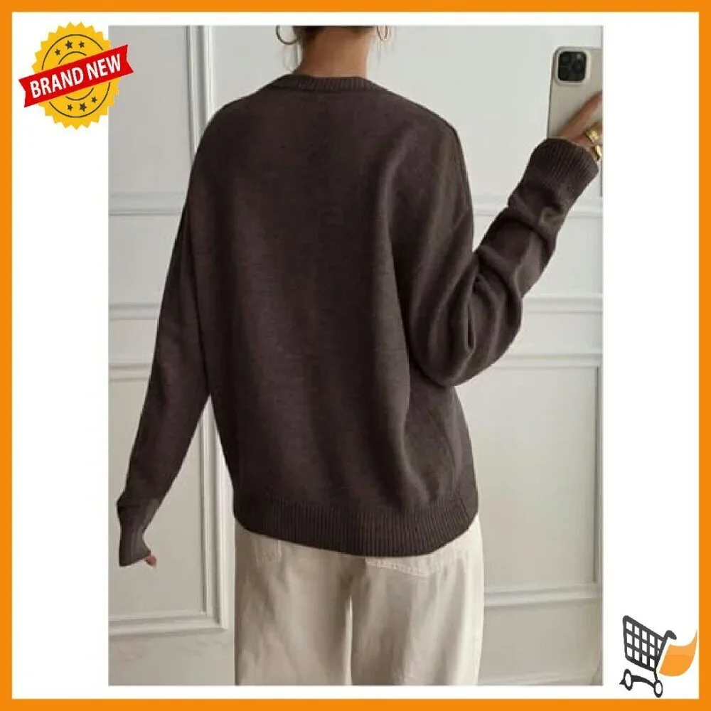 Women's Button Up V Neck Sweater Color Block Pullover Long Sleeve Cozy